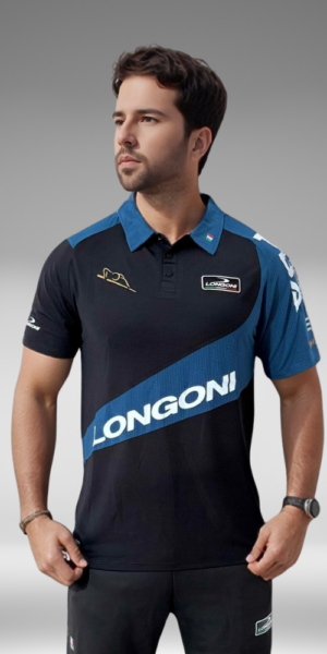 Camiseta Polo Curva - Longoni - Negro / Azul Petroleo
