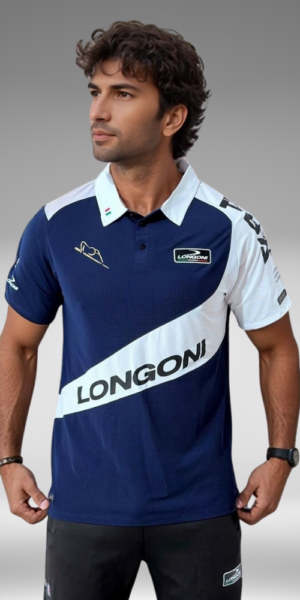 Camiseta Polo Curva - Longoni - Azul Oscuro / Blanco