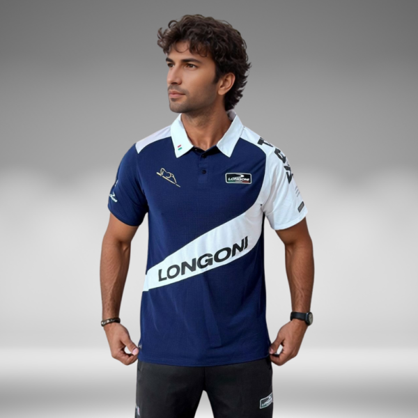 Camiseta Polo Curva - Longoni - Azul Oscuro / Blanco