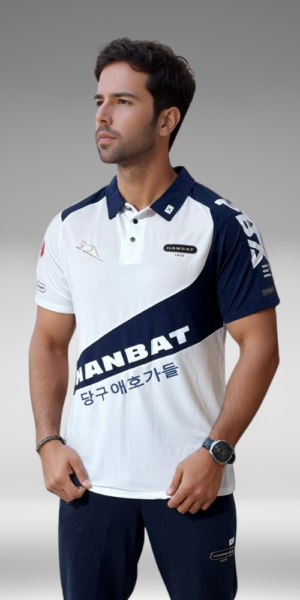 Camiseta Polo Curva - Hanbat - Blanco / Azul Oscuro