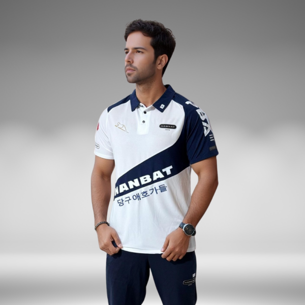 Camiseta Polo Curva - Hanbat - Blanco / Azul Oscuro